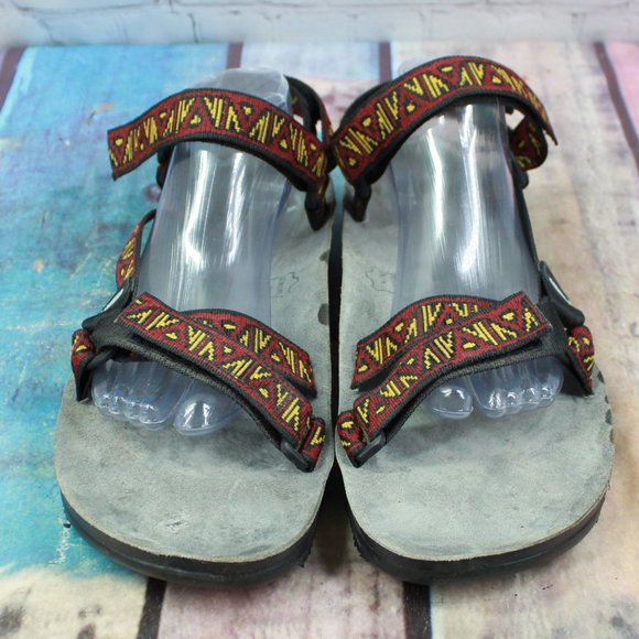 Lizard Red Black Printed Ankle Strap Athletic Hiking Sandals Size 46 US 12 - Picture 5 of 9